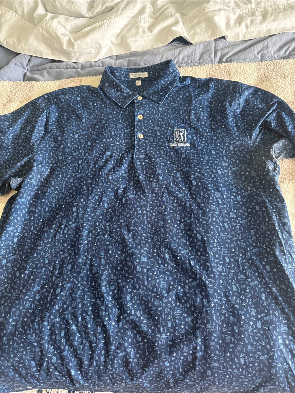 Peter Millar Navy Micro-Pattern Polo - TPC River Highlands Course